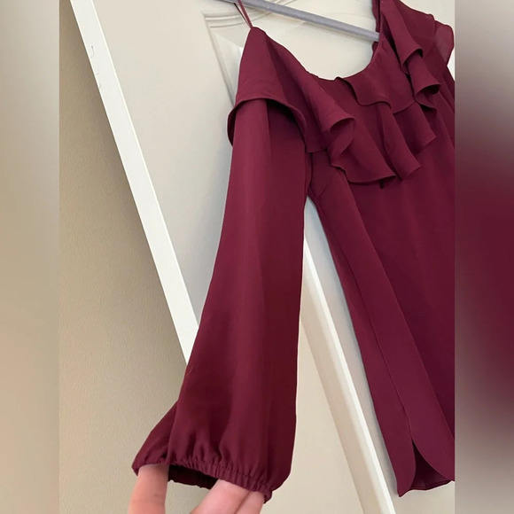 Maette Burgundy Polyester Drop Shoulder Blouse Women’s Size Small - Picture 3 of 13